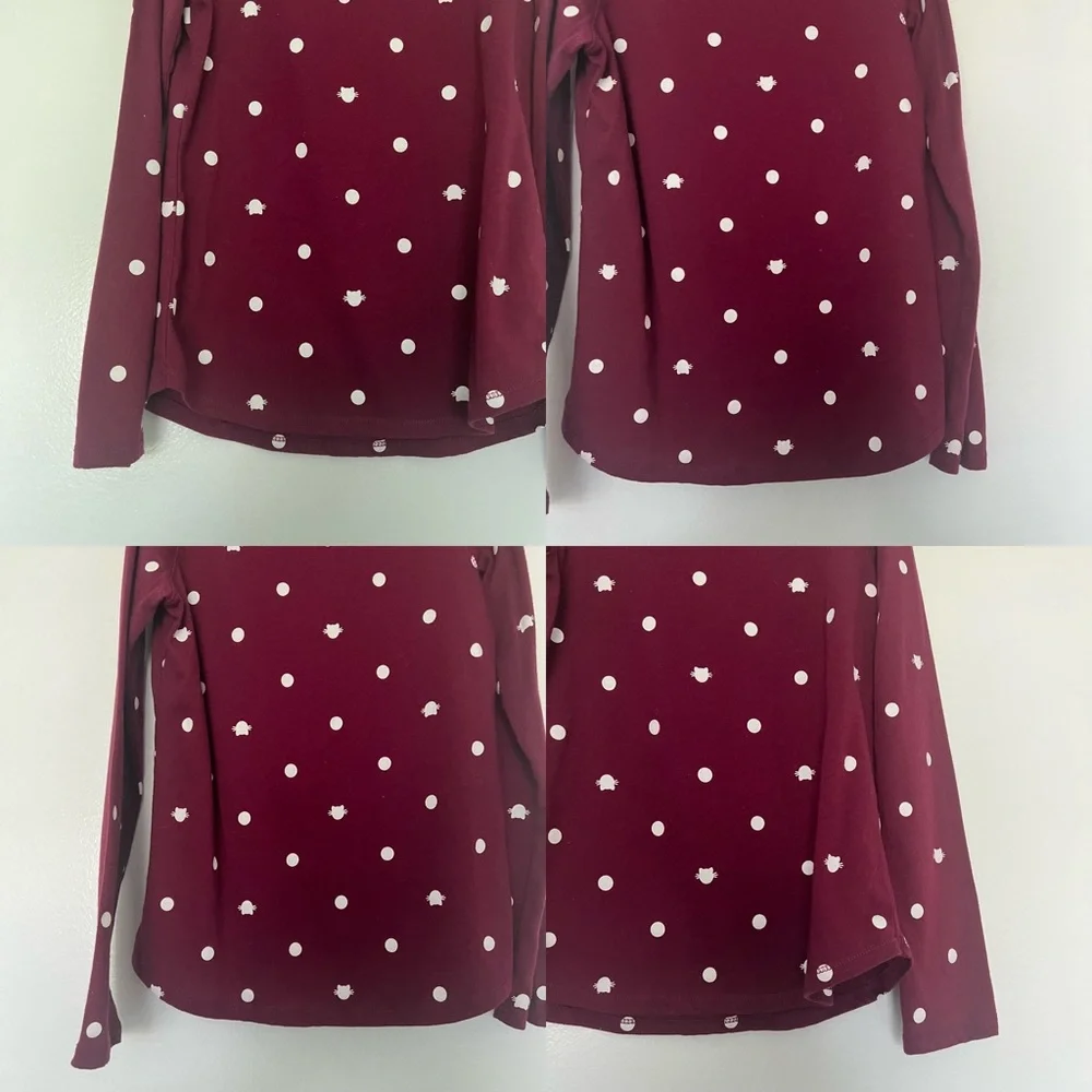Justice‎ Long Sleeve Tee Maroon Cat polka dot Size 8